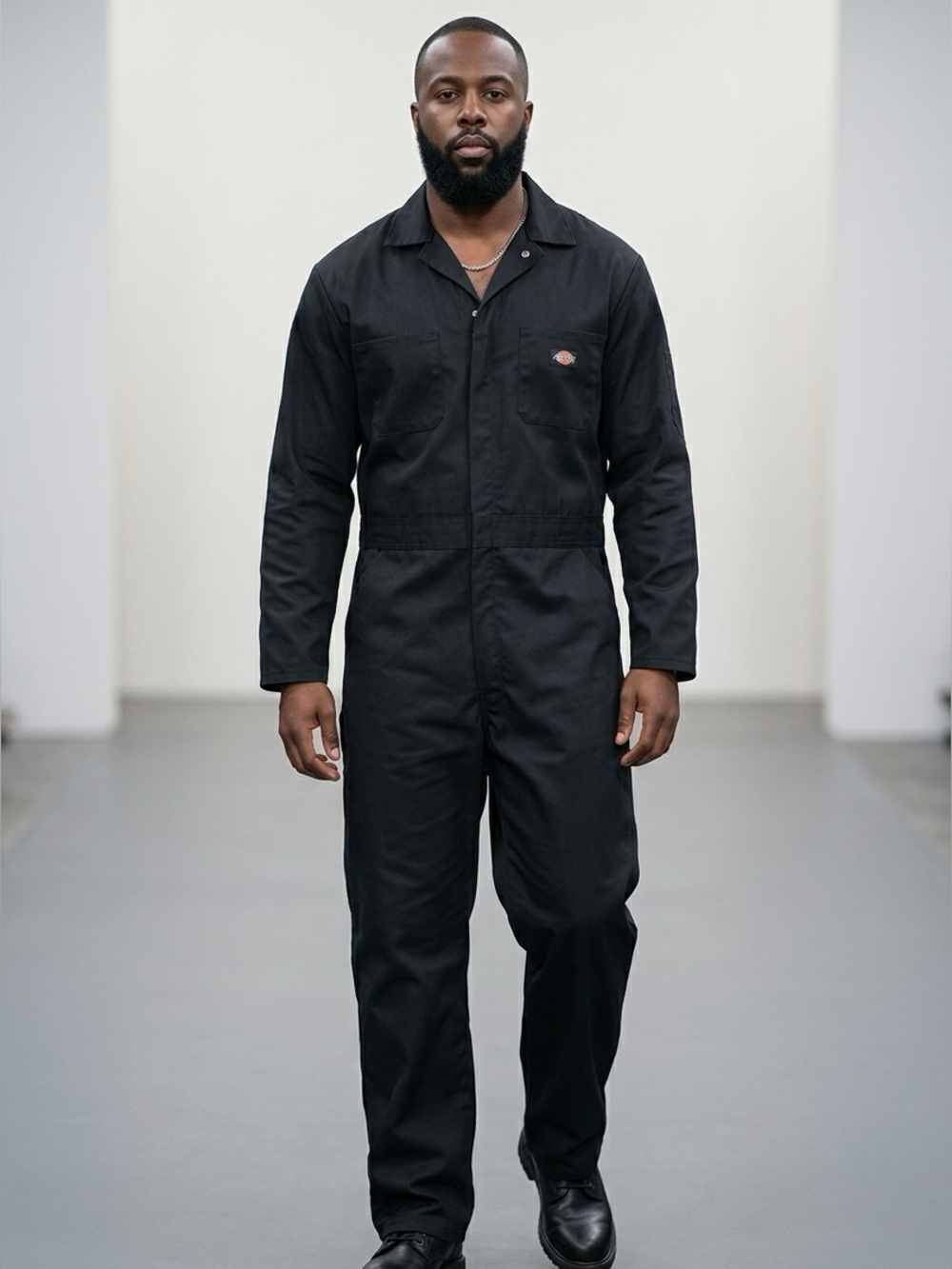 Dickies Mens Long Sleeve Coveralls Navy Chest Pockets Elastic Waist Large